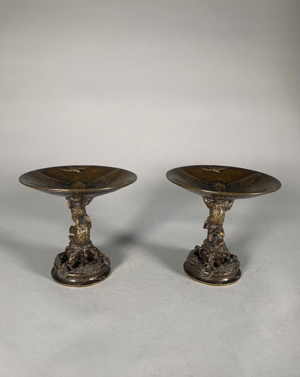 Christophe Fratin (1801-1864) Paire De Coupes En Bronze Aux Ours-photo-6