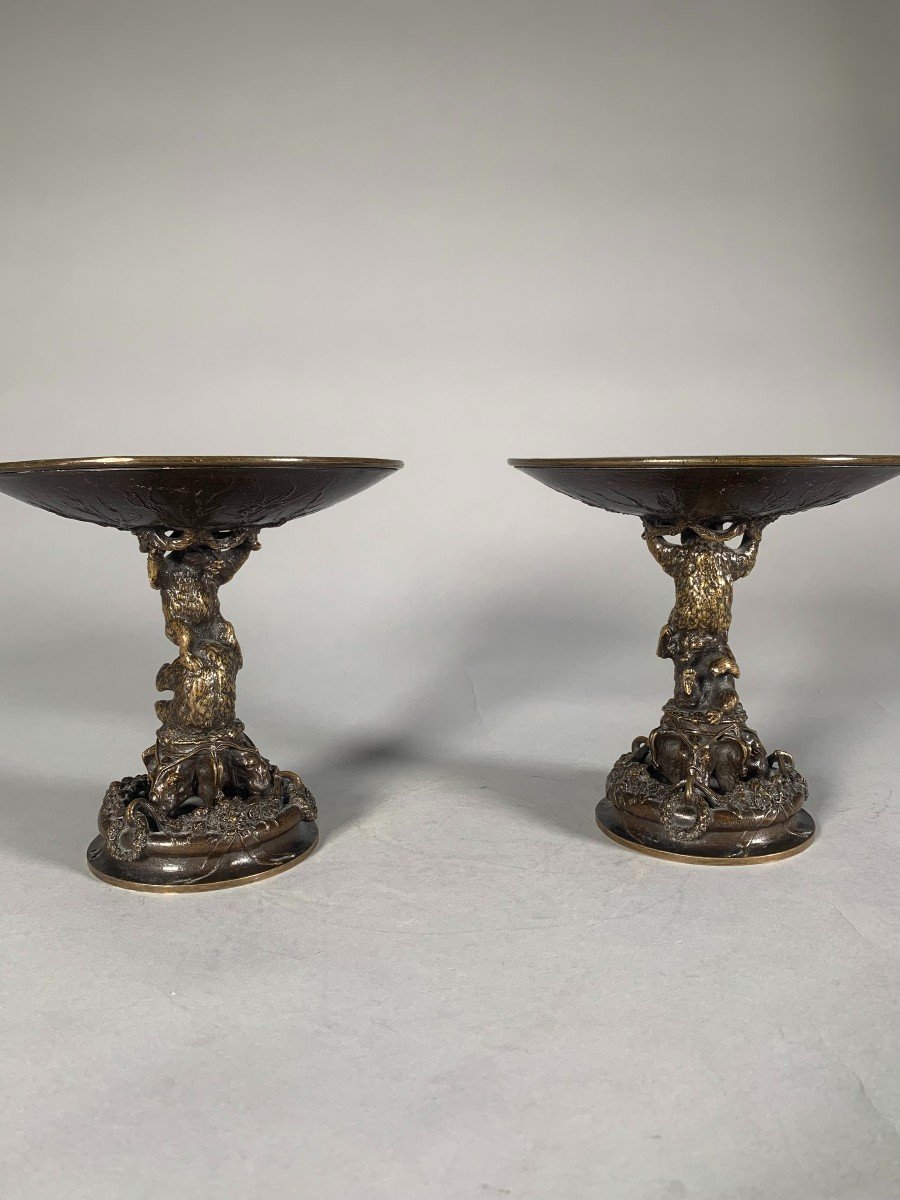Christophe Fratin (1801-1864) Pair Of Bronze Cups With Bears-photo-7