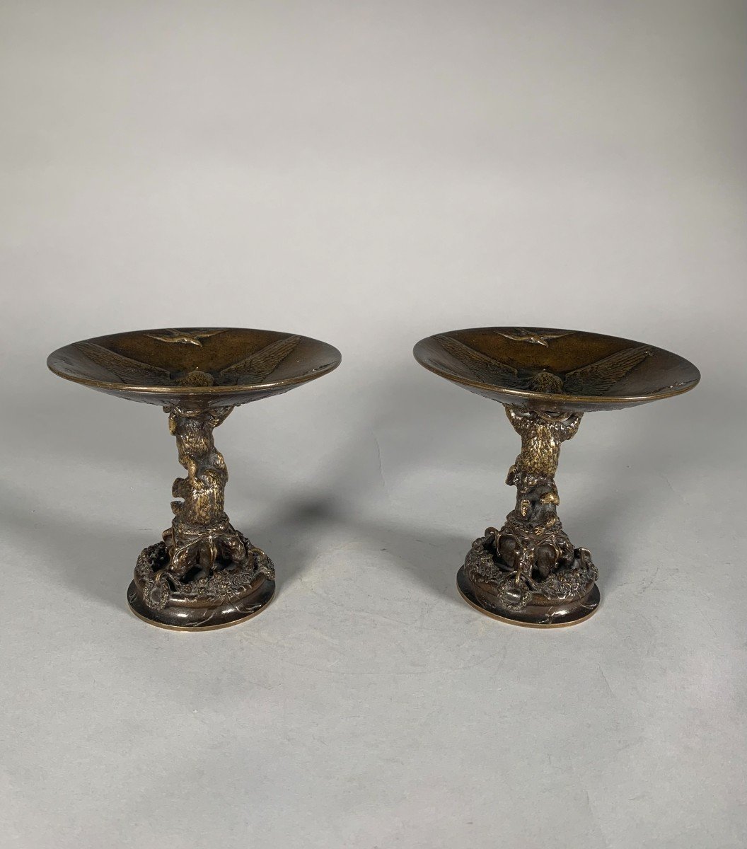 Christophe Fratin (1801-1864) Pair Of Bronze Cups With Bears