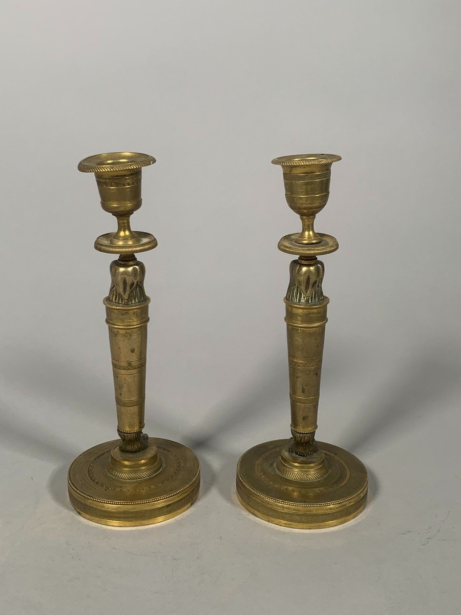 Bronze Candlesticks From The Empire Period Said "return From Egypt" Early 19th Century.-photo-3