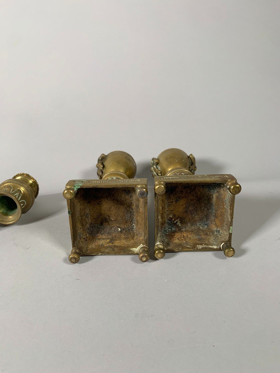 Paire De Bougeoirs Cassolettes En Bronze Doré d'époque Louis XVI-photo-3