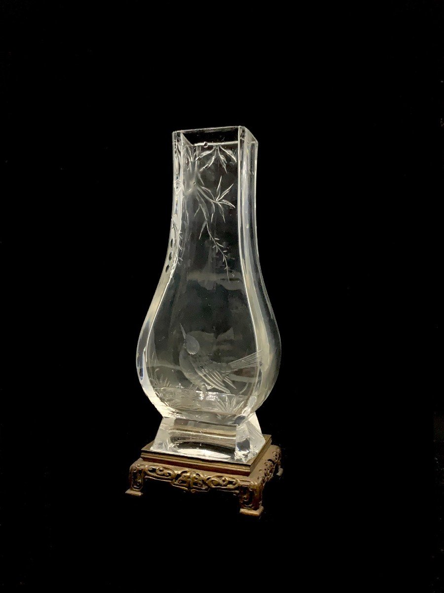 Japanese Engraved Crystal Vase Attributed To Made By Maison l'Escalier De Cristal -photo-2