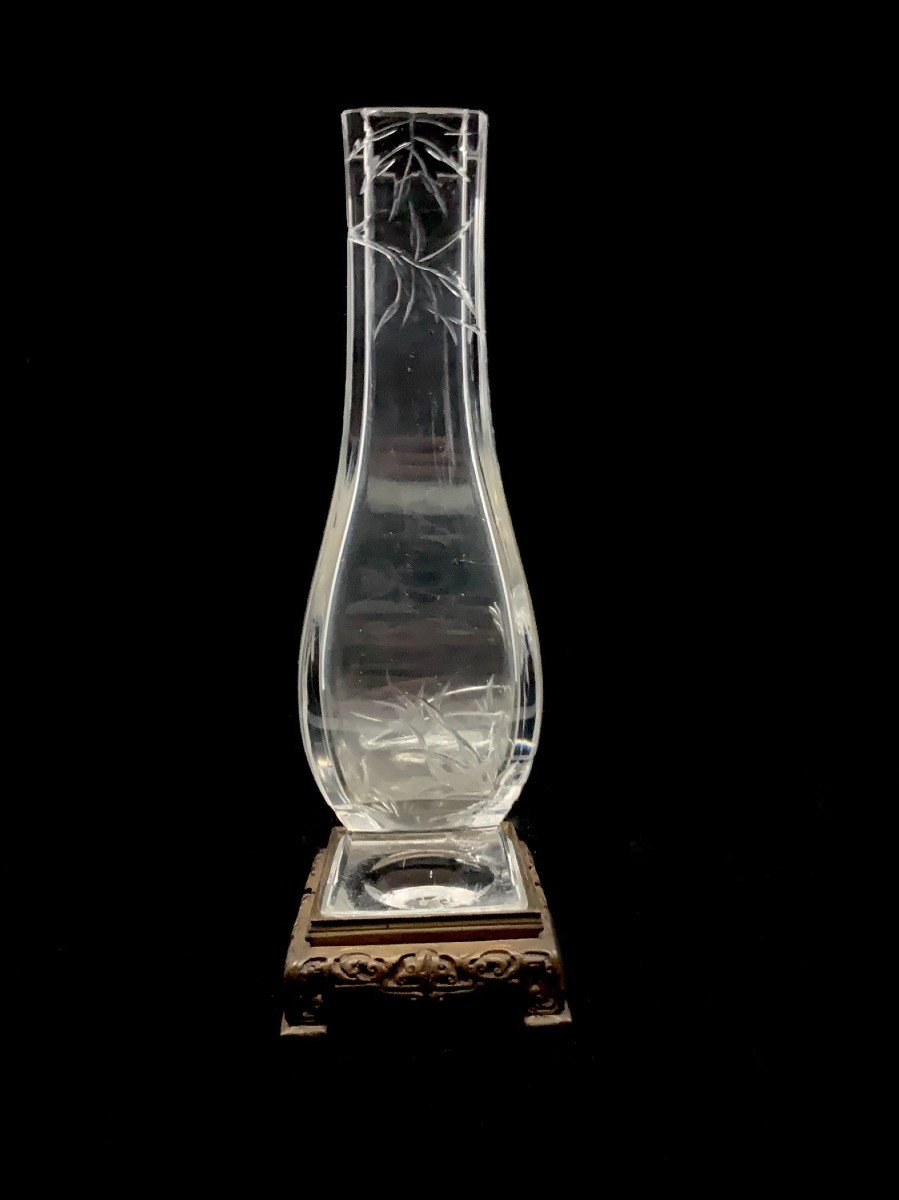 Japanese Engraved Crystal Vase Attributed To Made By Maison l'Escalier De Cristal -photo-3