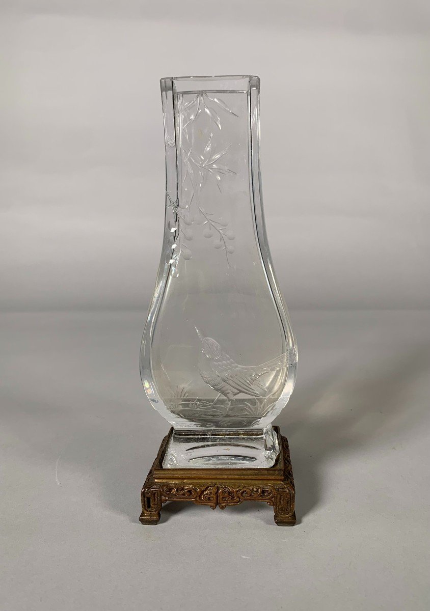 Japanese Engraved Crystal Vase Attributed To Made By Maison l'Escalier De Cristal -photo-4