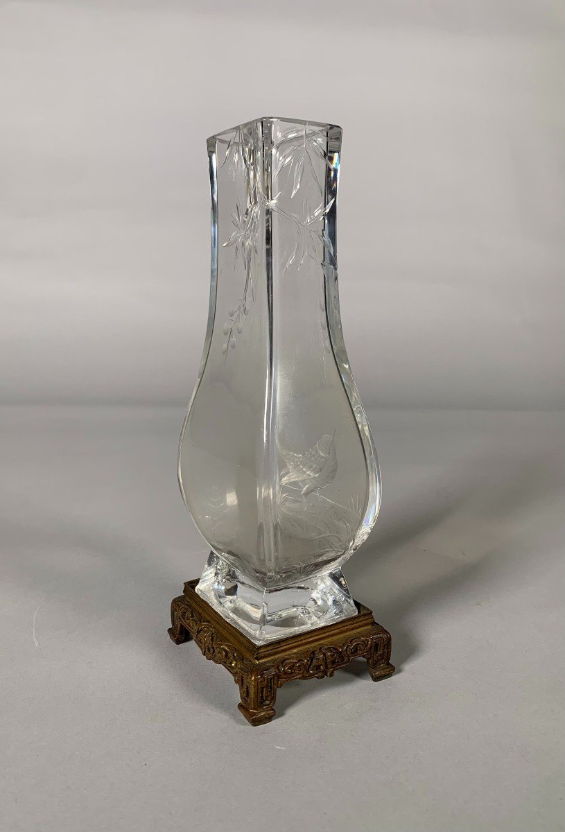 Japanese Engraved Crystal Vase Attributed To Made By Maison l'Escalier De Cristal -photo-2