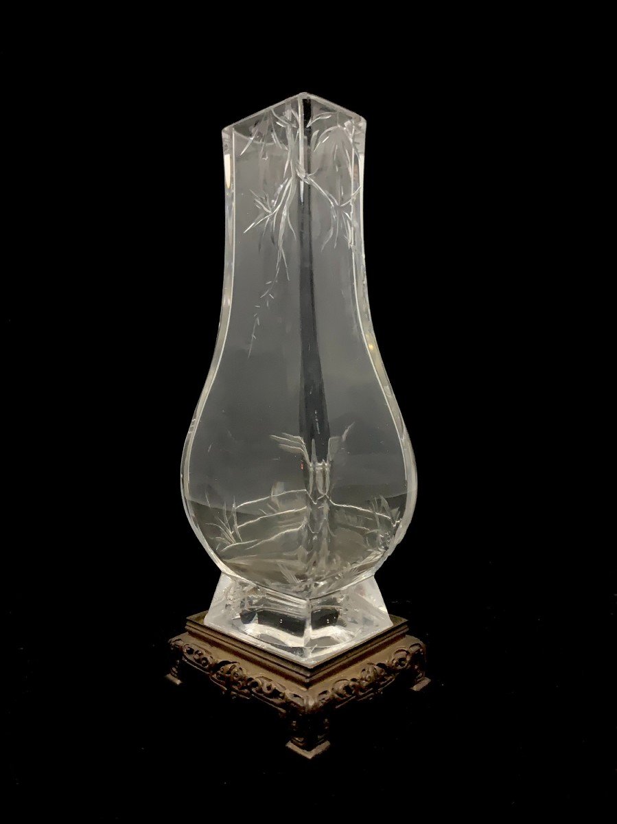 Japanese Engraved Crystal Vase Attributed To Made By Maison l'Escalier De Cristal -photo-1