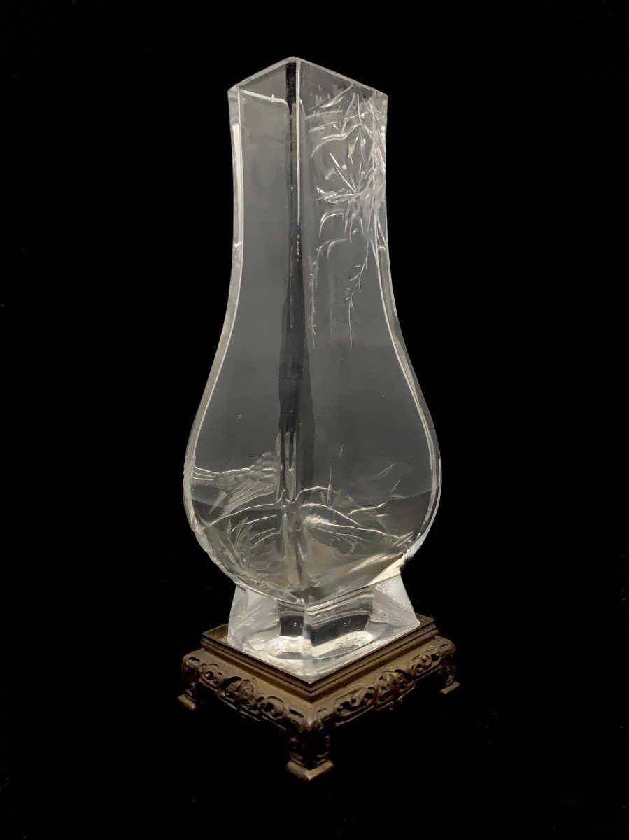 Japanese Engraved Crystal Vase Attributed To Made By Maison l'Escalier De Cristal -photo-3