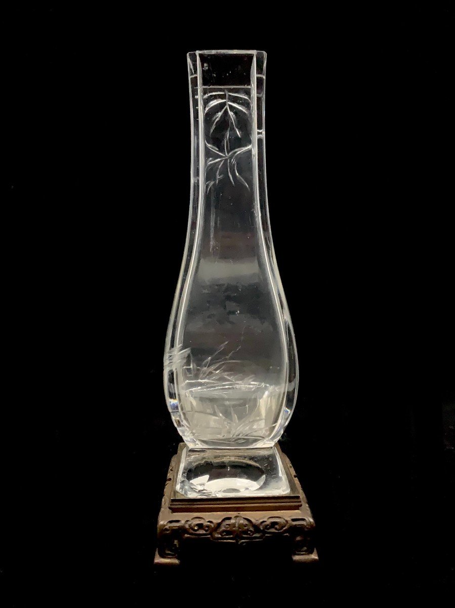 Japanese Engraved Crystal Vase Attributed To Made By Maison l'Escalier De Cristal -photo-4