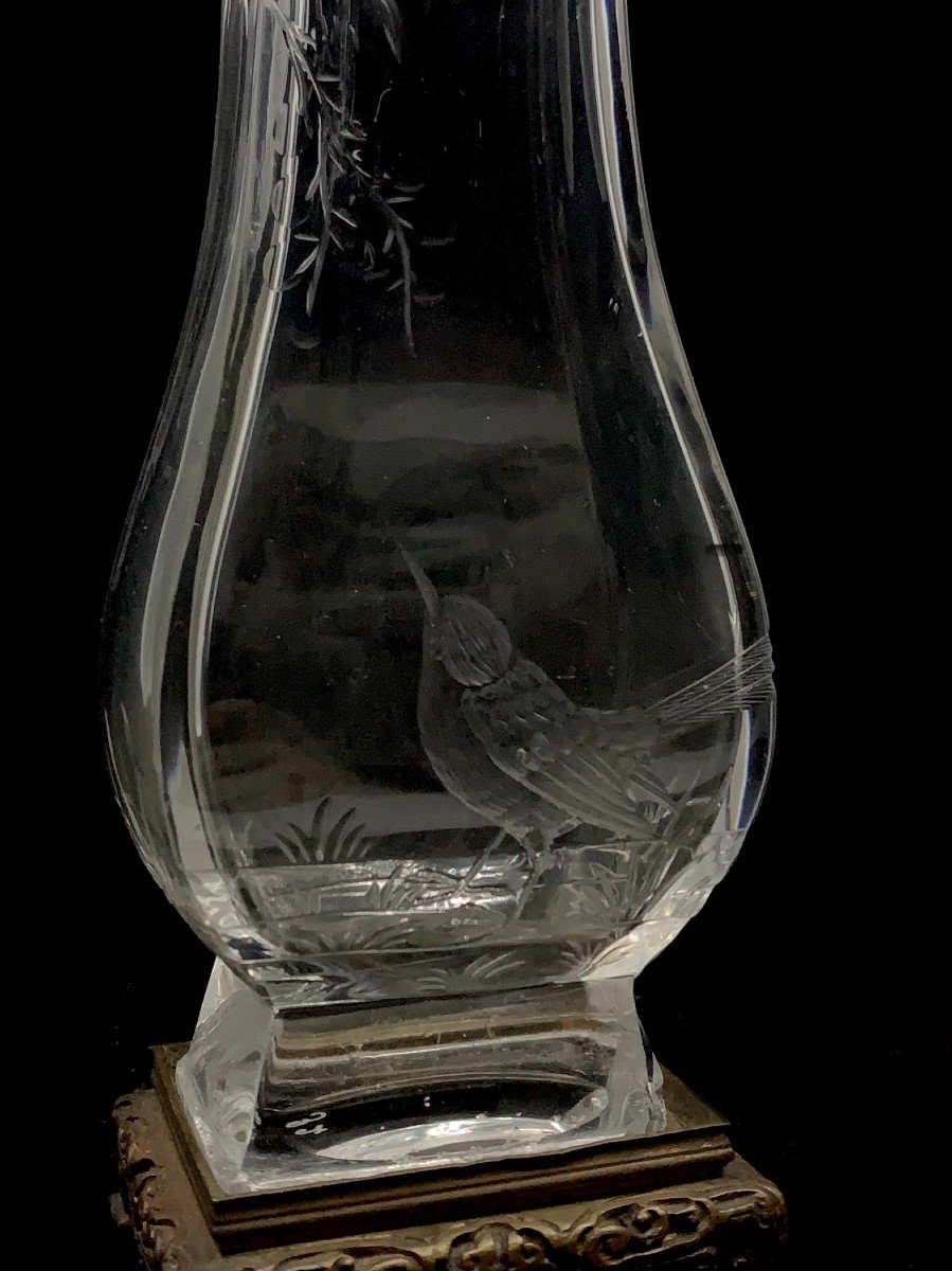 Japanese Engraved Crystal Vase Attributed To Made By Maison l'Escalier De Cristal -photo-6