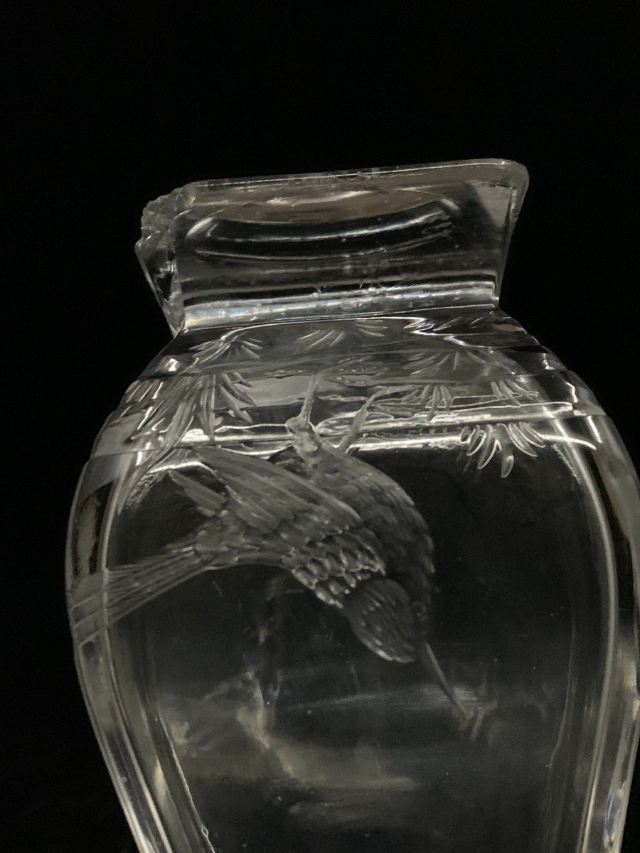 Japanese Engraved Crystal Vase Attributed To Made By Maison l'Escalier De Cristal -photo-7