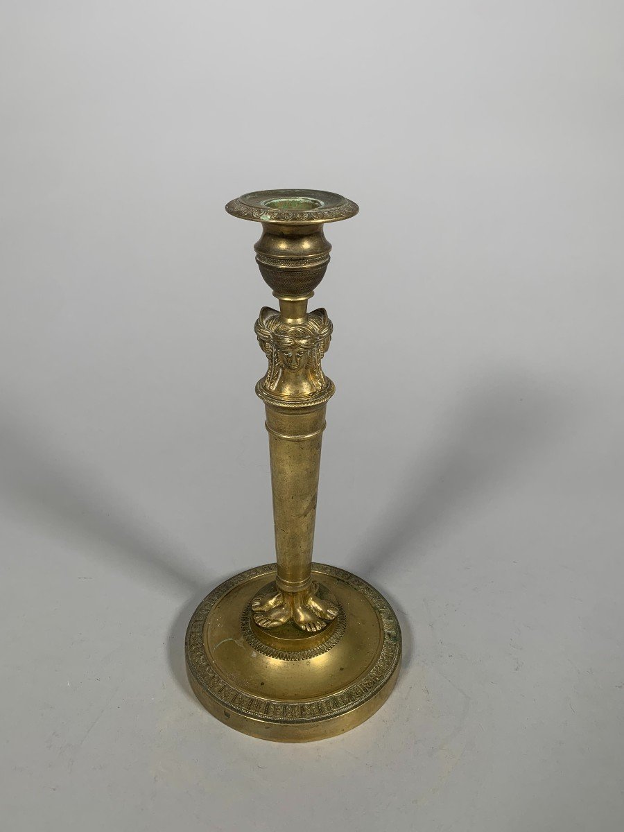  Candlestick In Gilt Bronze Antique Empire Period Late 18th Century -photo-2