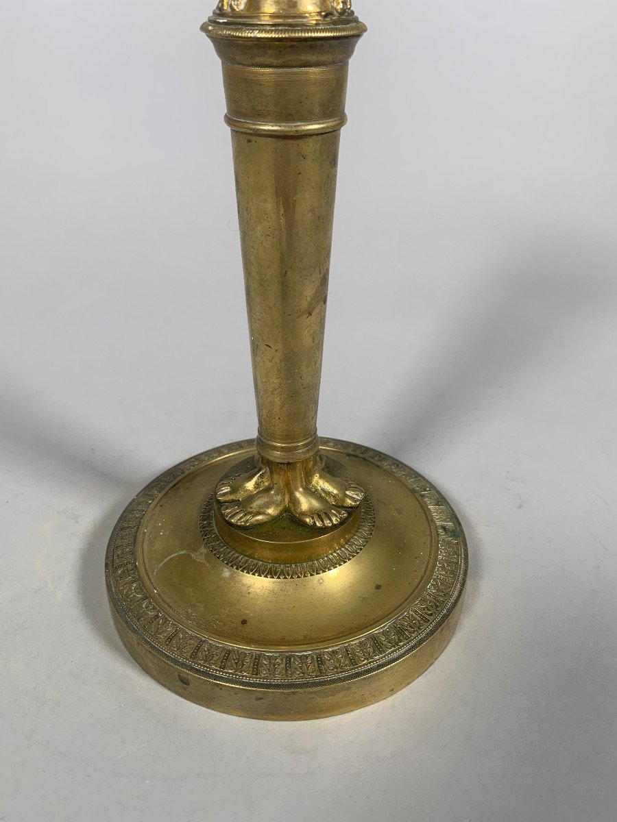  Candlestick In Gilt Bronze Antique Empire Period Late 18th Century -photo-2