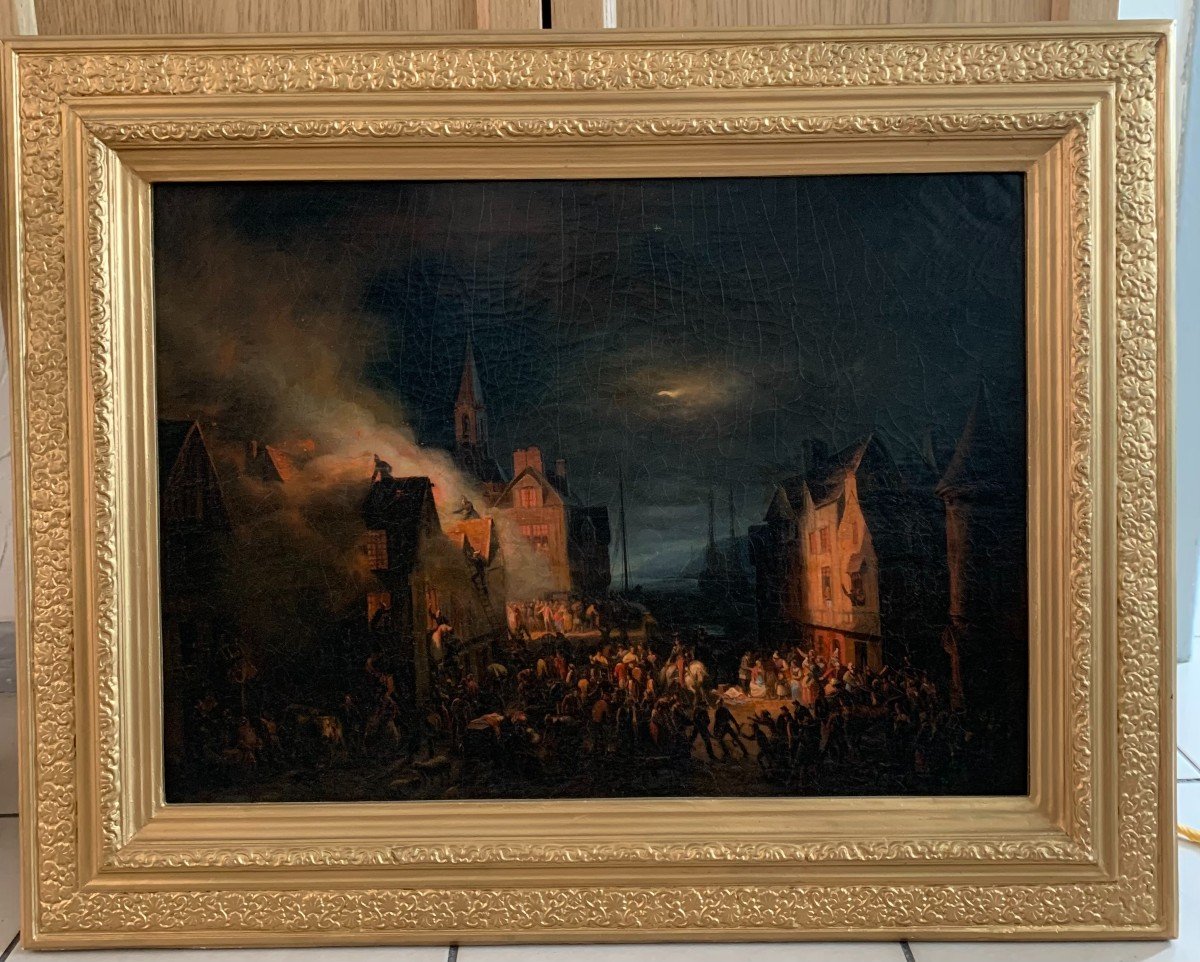  Flemish School From The 18th Century Fire-photo-3