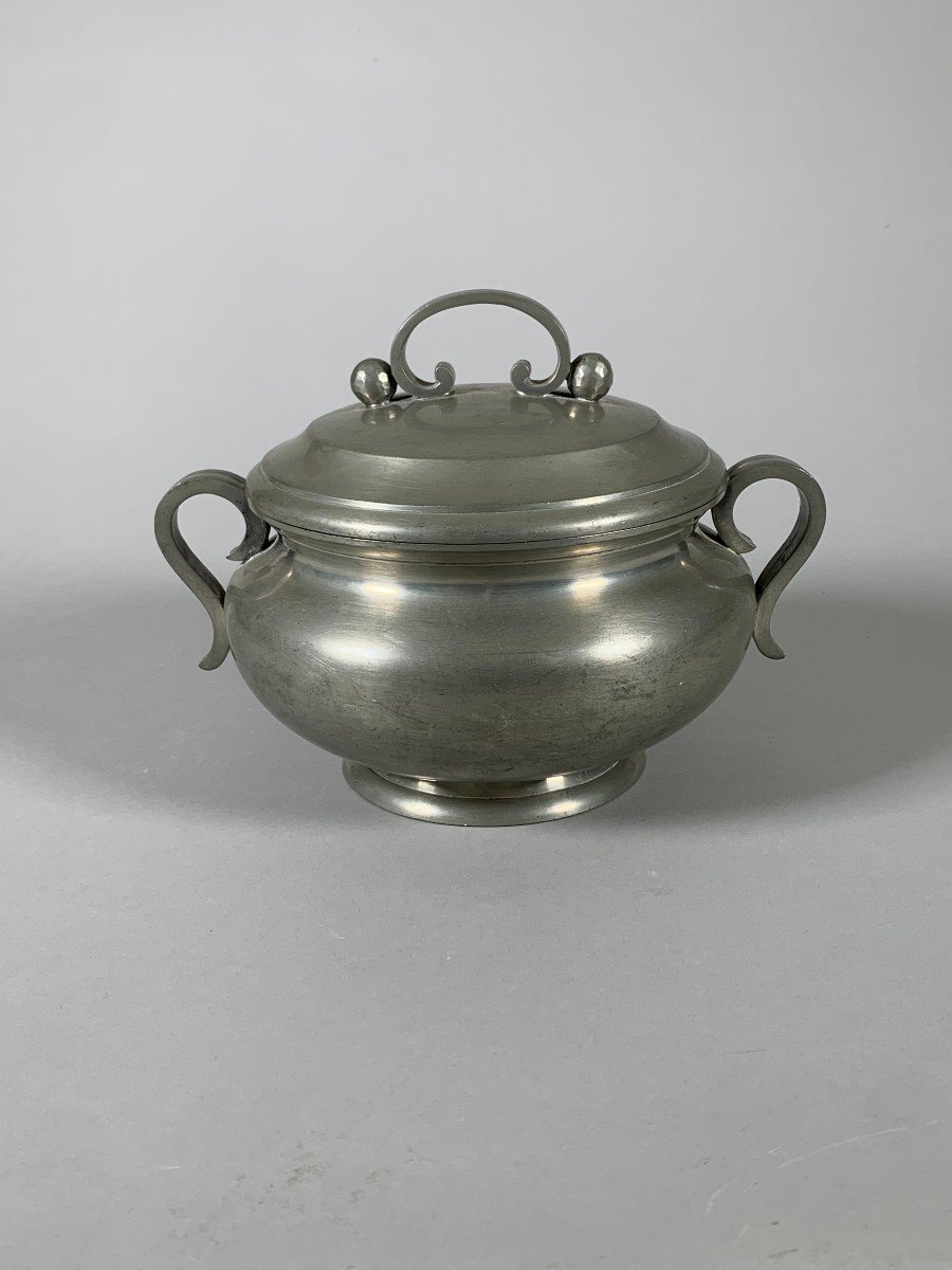 Pewter Tureen Signed Jean Despres (1889 - 1980) Art Deco / Modernist Style