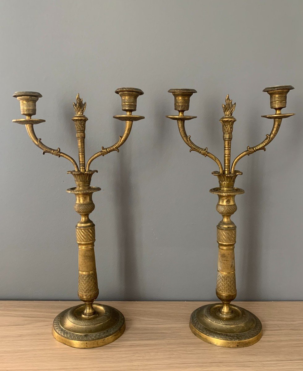 Pair Of Candelabra In Gilt Bronze Restoration Period Circa 1820 19th Century