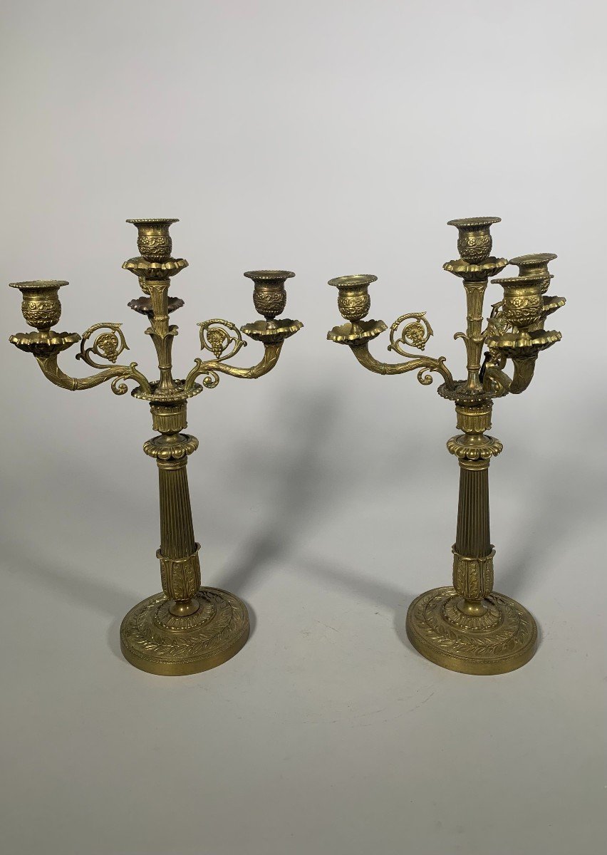 Pair Of Bronze Candelabras Restoration Period 19th Century-photo-2