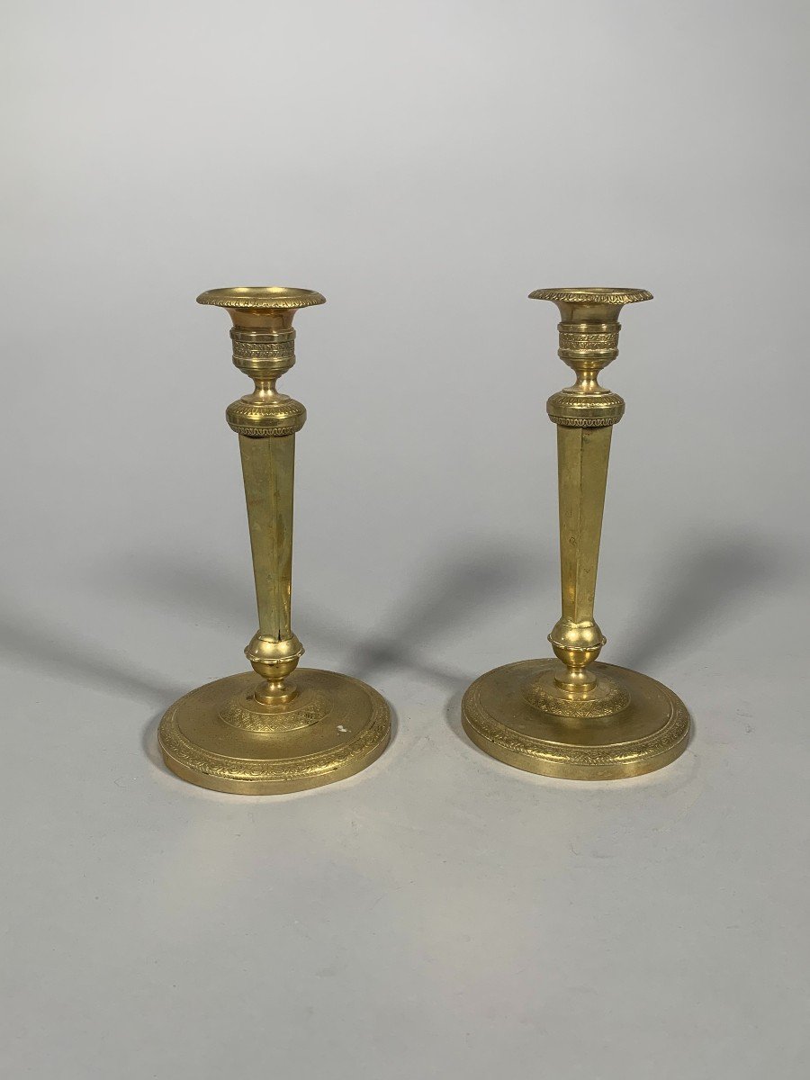 Pair Of Empire Period Bronze Candlesticks Early 19th Century-photo-2