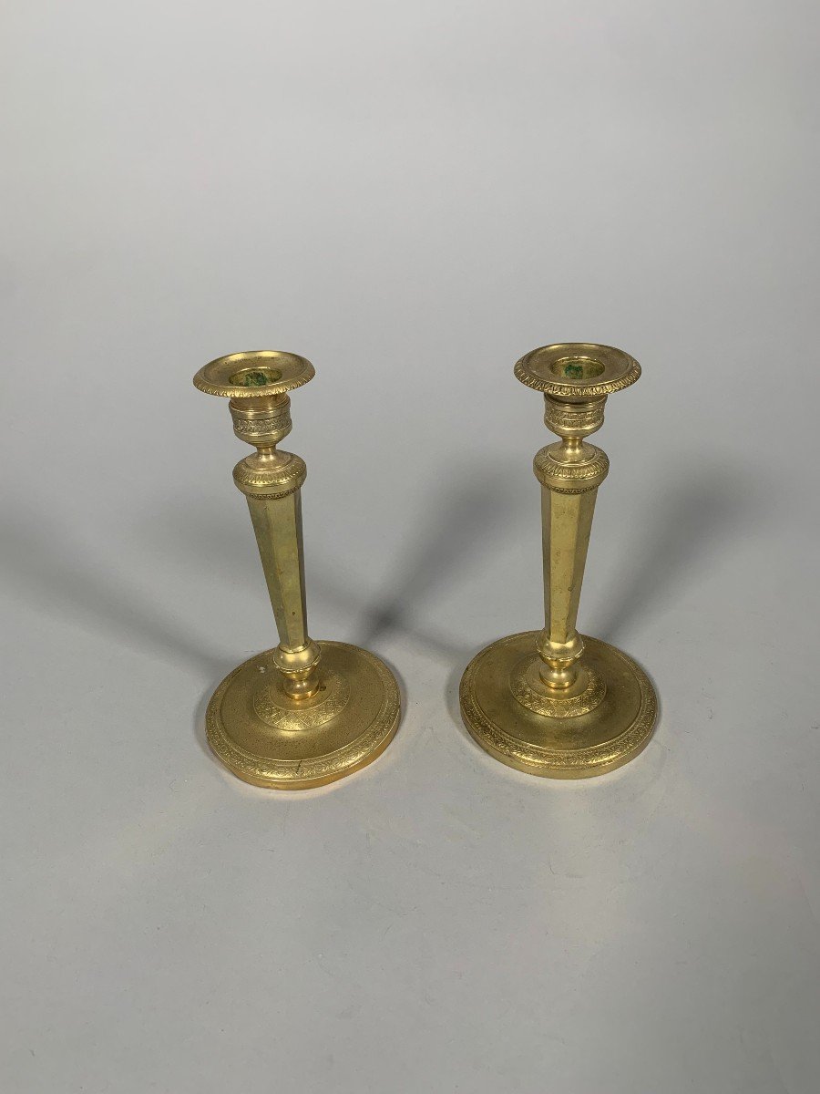 Pair Of Empire Period Bronze Candlesticks Early 19th Century-photo-3