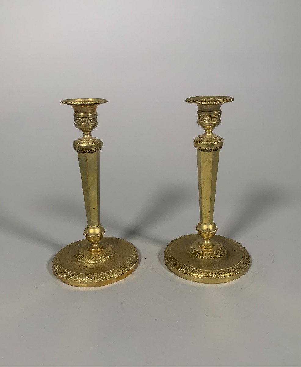 Pair Of Empire Period Bronze Candlesticks Early 19th Century