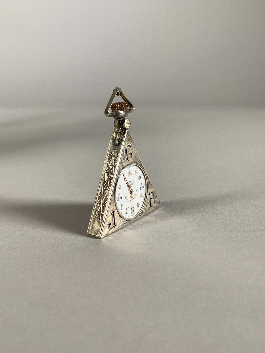 Freemasonry Pocket Watch Silver 19th Century Switzerland-photo-2