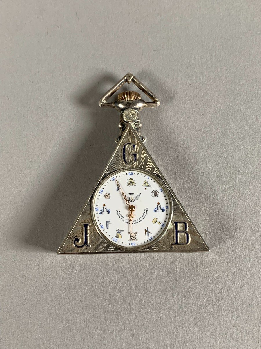 Freemasonry Pocket Watch Silver 19th Century Switzerland-photo-3