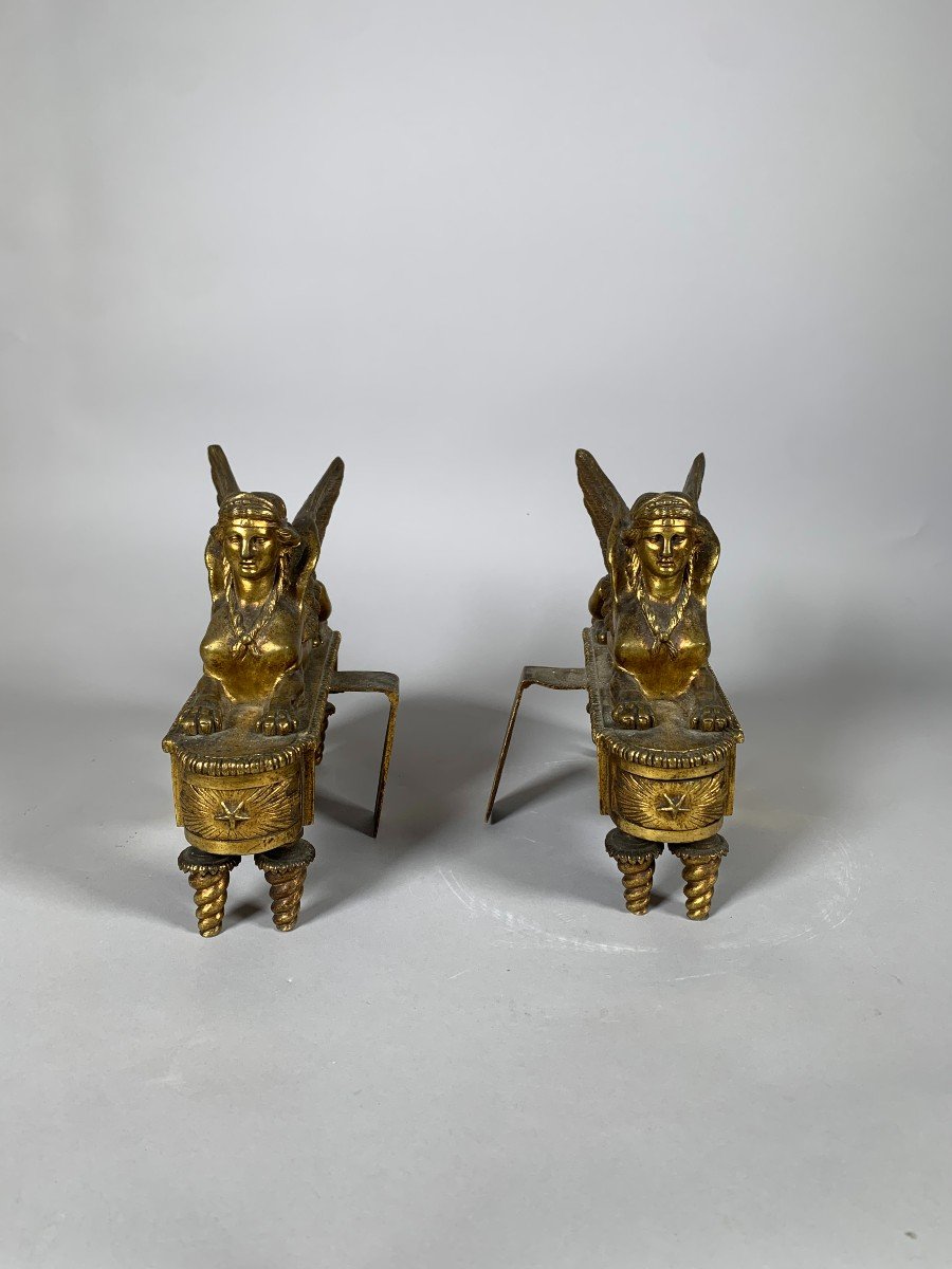 Pair Of Andirons With Sphinxes From The Directoire Period 18th Century Attributed To Thomire -photo-3