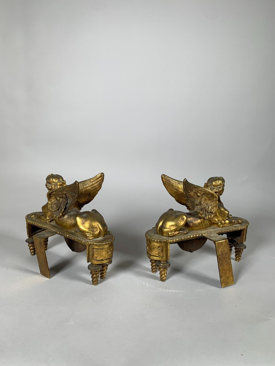 Pair Of Andirons With Sphinxes From The Directoire Period 18th Century Attributed To Thomire -photo-4