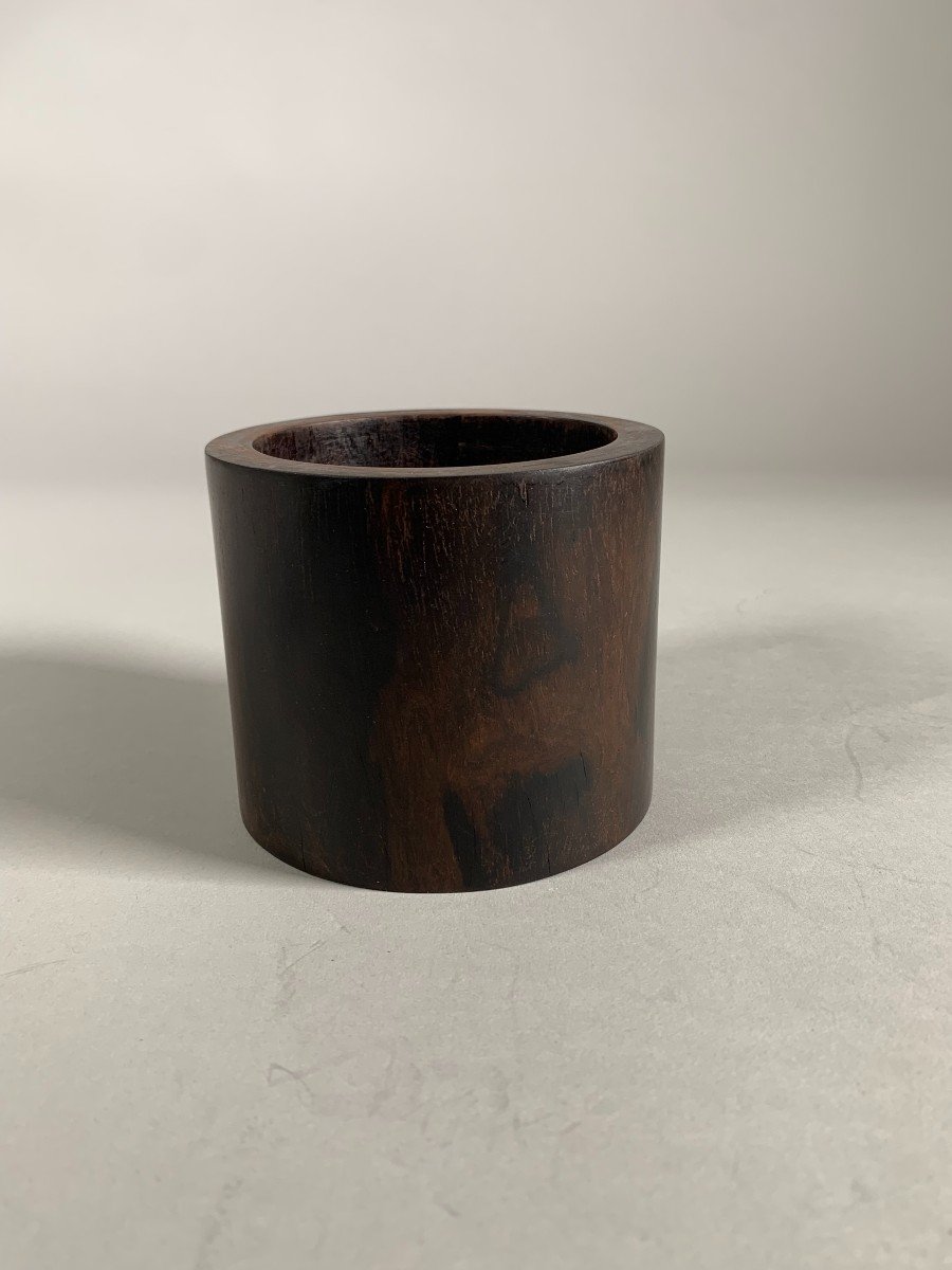 "bitong" Chinese Brush Pot 19th Century Qing Dynasty Zitan Wood-photo-3