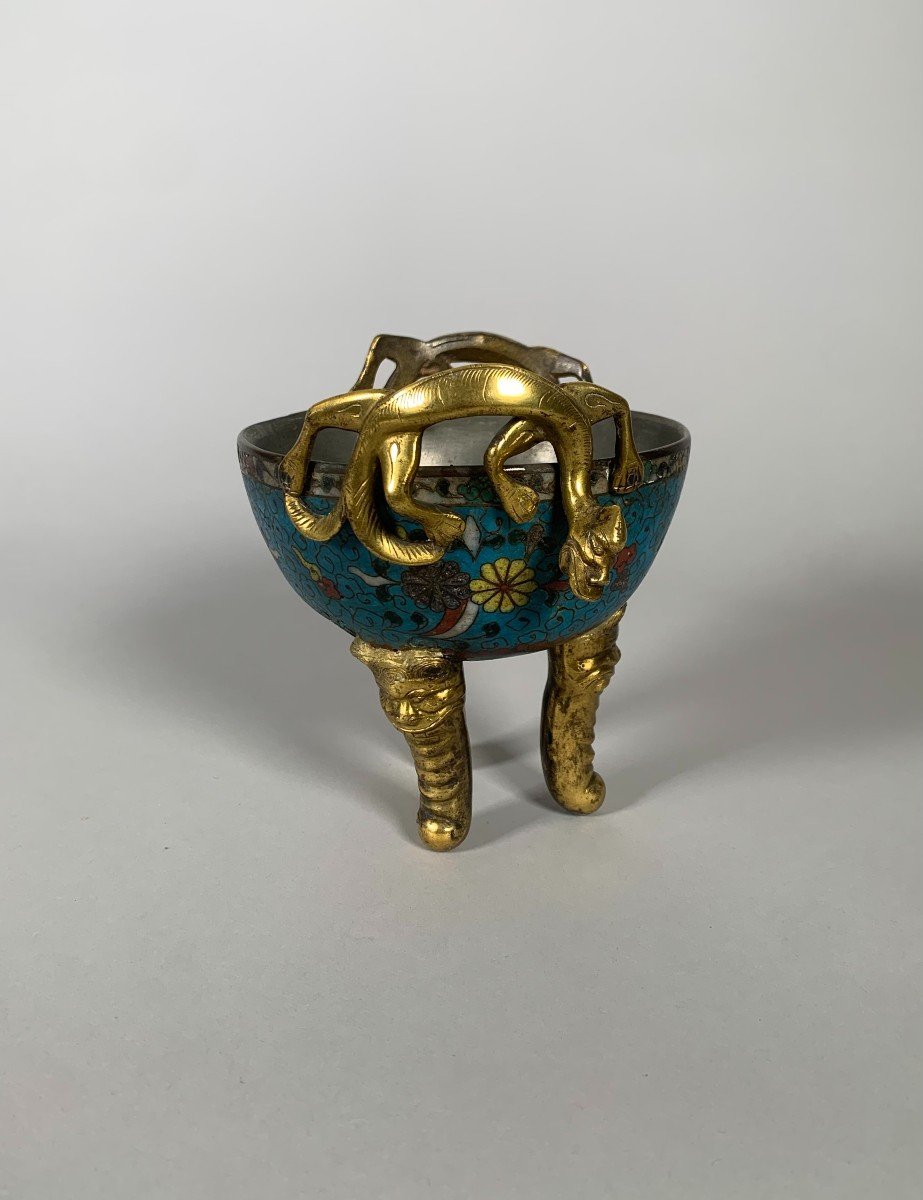 Tripod Cup In Cloisonne Bronze China Ming Period (1368 - 1644)-photo-4