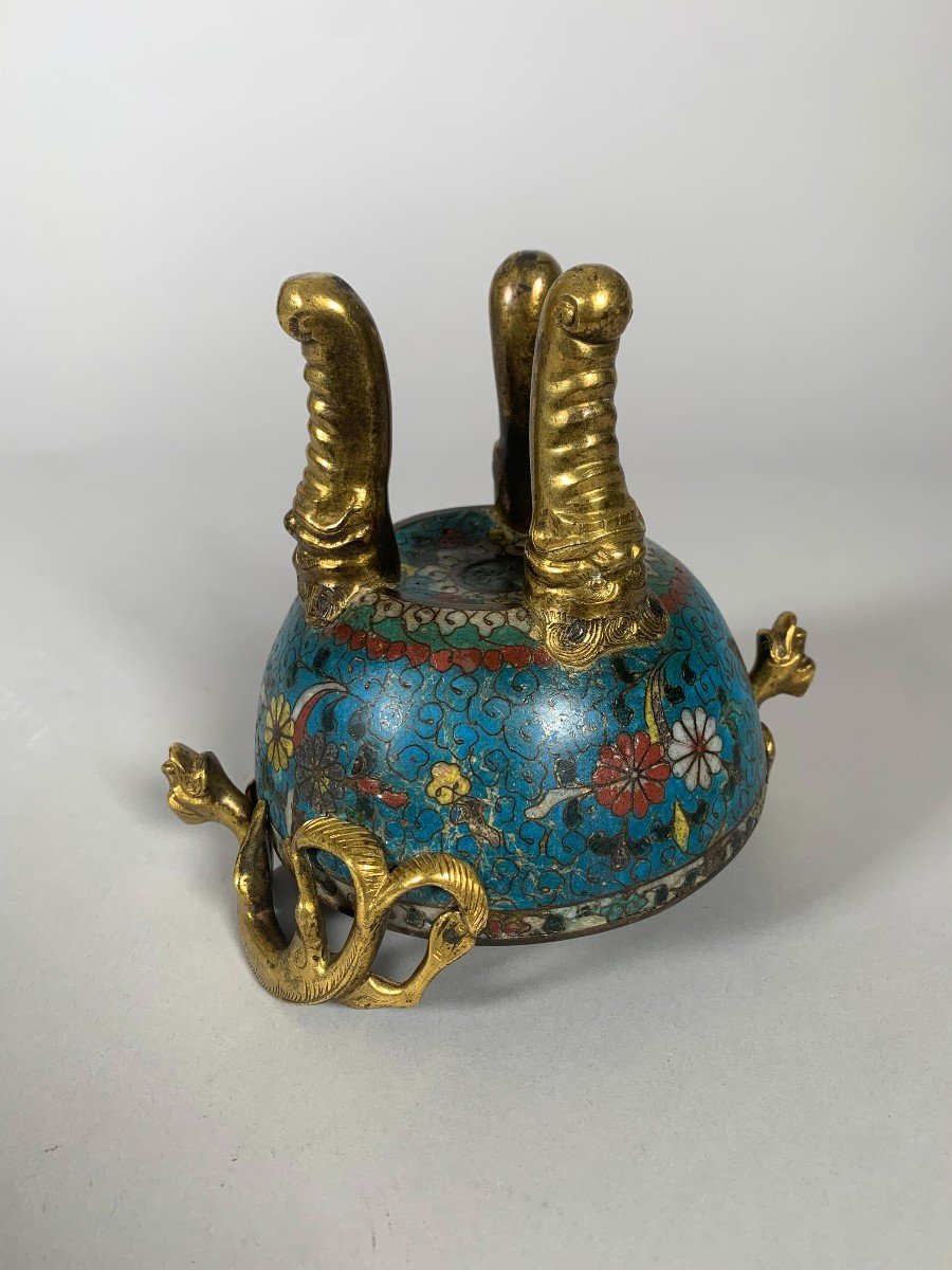 Tripod Cup In Cloisonne Bronze China Ming Period (1368 - 1644)-photo-5