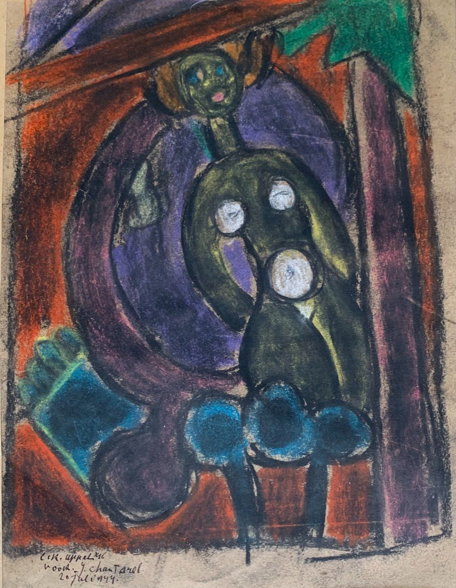 Karel Appel (1921-2006) Pastel Drawing On Paper Modern Art 20th Century