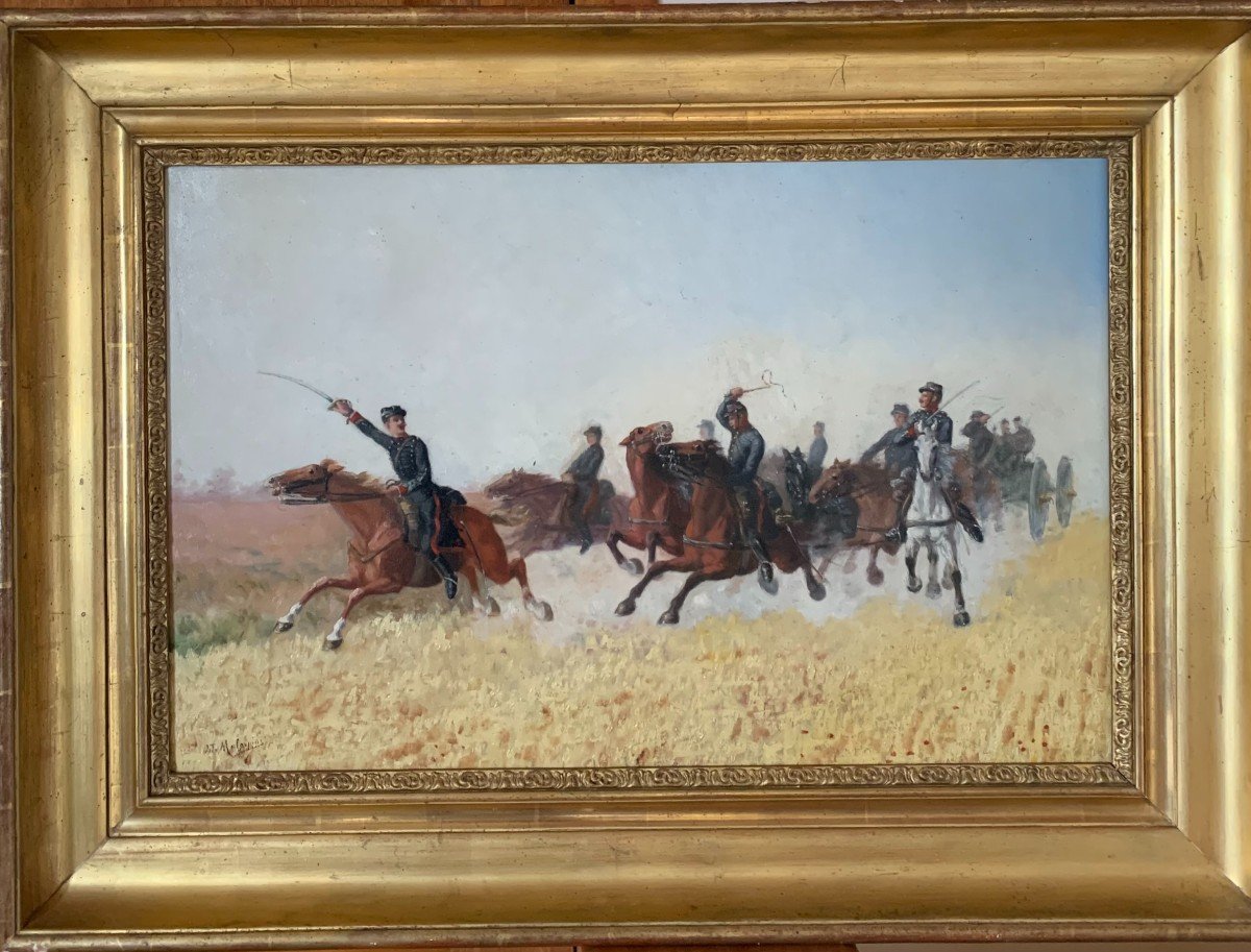 Louis-ferdinand Malespina (1874-1940) 19th Century Painting The Cavalry Charge 