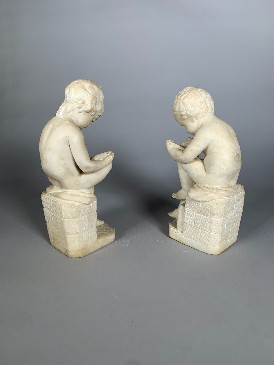 Two 19th Century Marble Sculptures The Child Scribe And The Reader After Lemire-photo-2