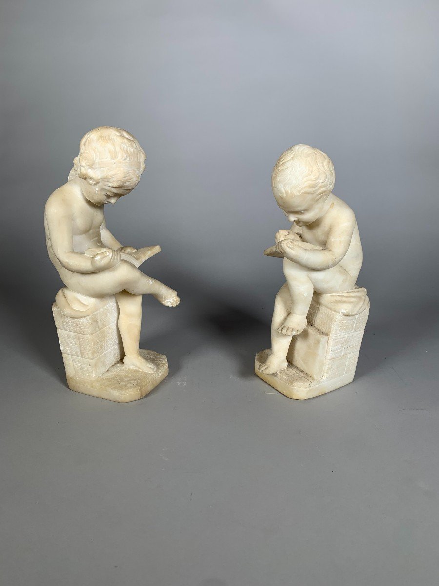 Two 19th Century Marble Sculptures The Child Scribe And The Reader After Lemire-photo-4