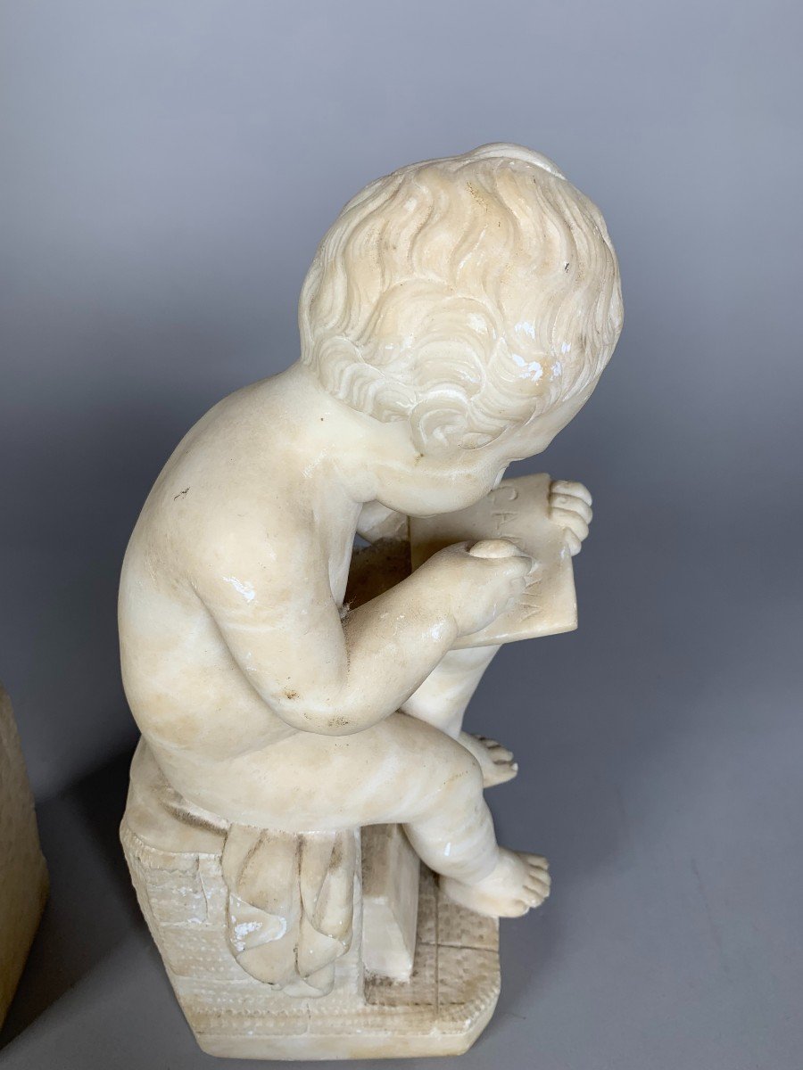 Two 19th Century Marble Sculptures The Child Scribe And The Reader After Lemire-photo-2