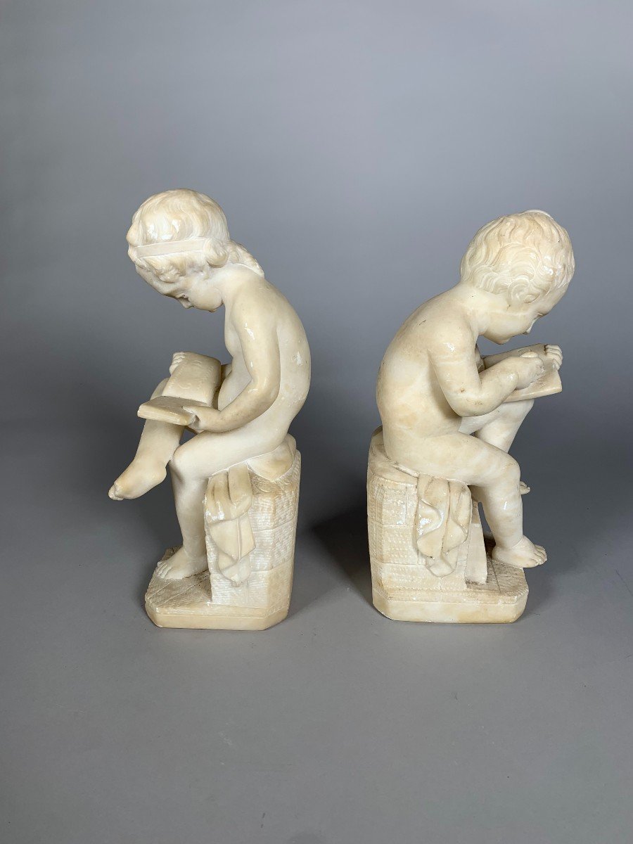 Two 19th Century Marble Sculptures The Child Scribe And The Reader After Lemire-photo-3