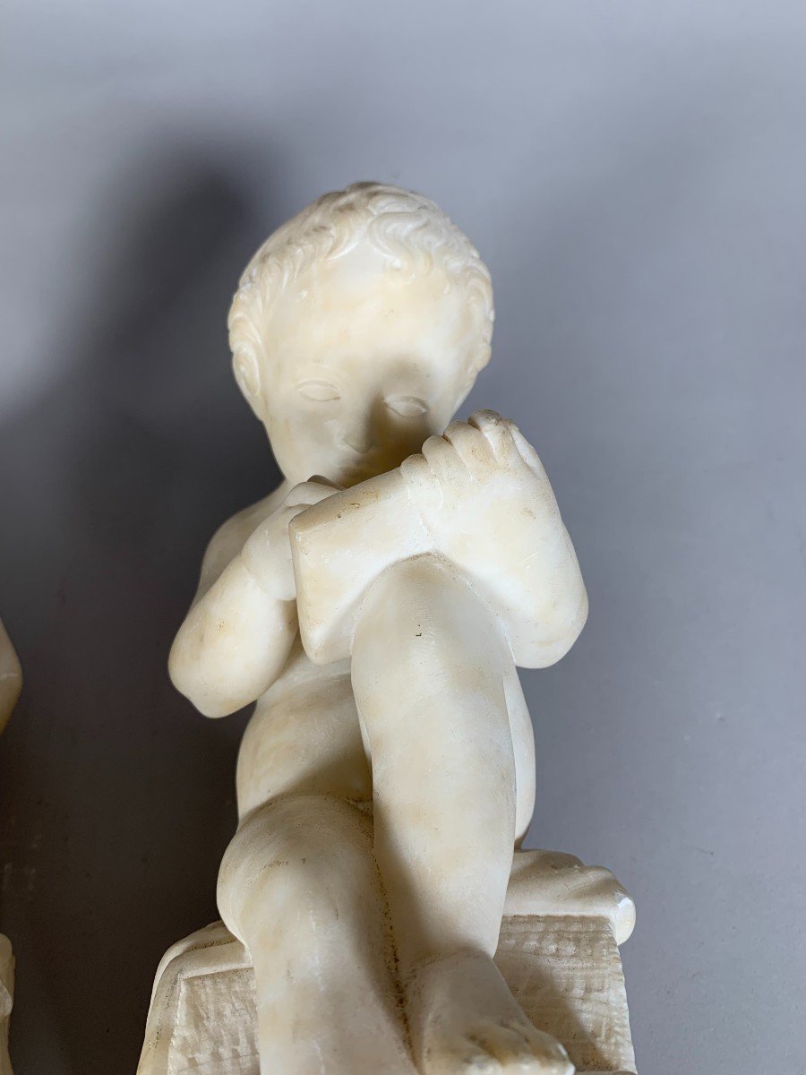 Two 19th Century Marble Sculptures The Child Scribe And The Reader After Lemire-photo-5