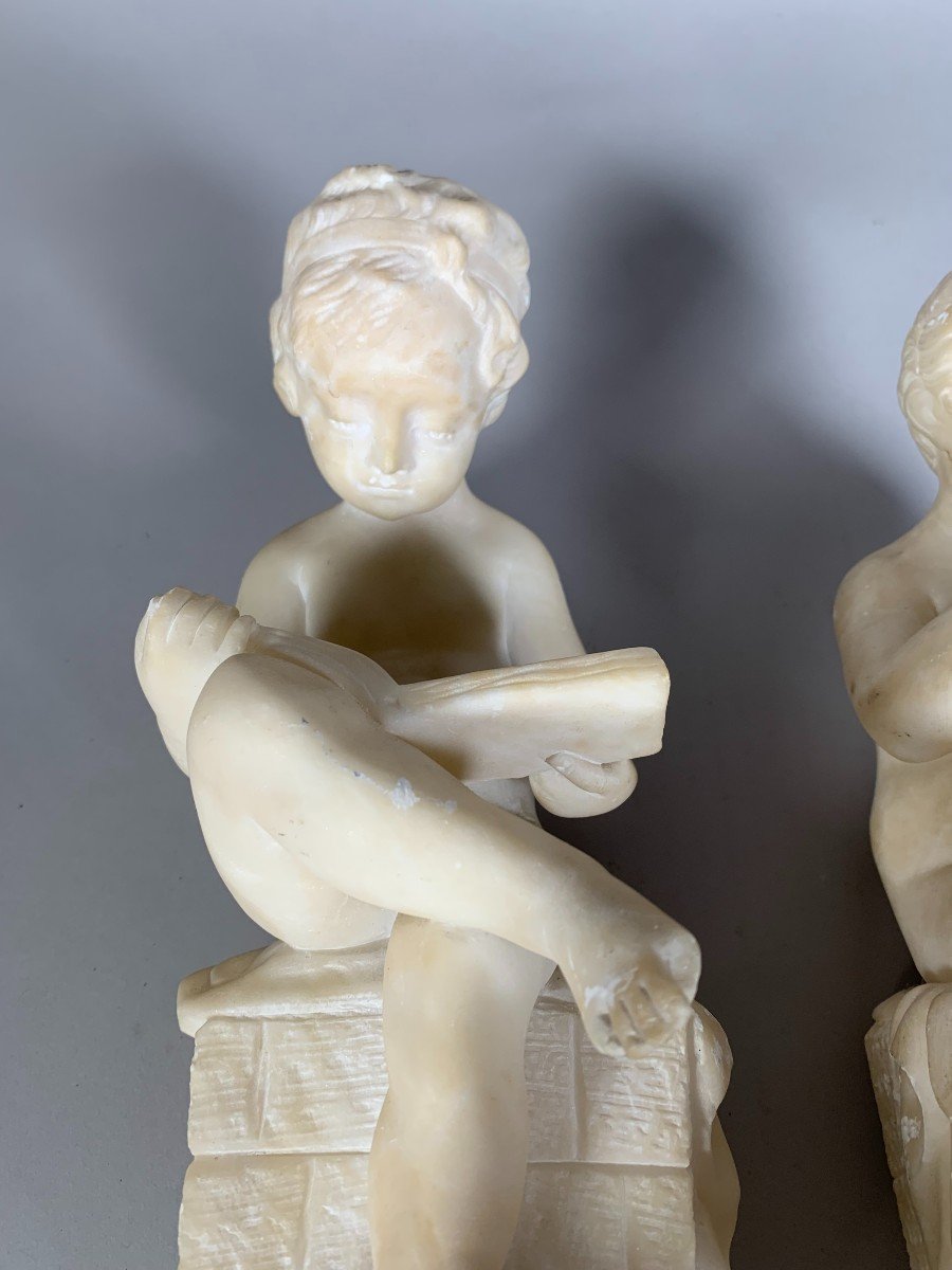 Two 19th Century Marble Sculptures The Child Scribe And The Reader After Lemire-photo-7