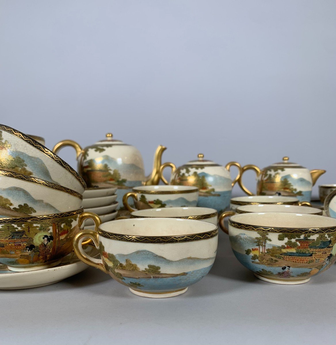  Important And Rare Complete Satsuma Earthenware Tea Set Meiji Era 19th Century Japan-photo-2