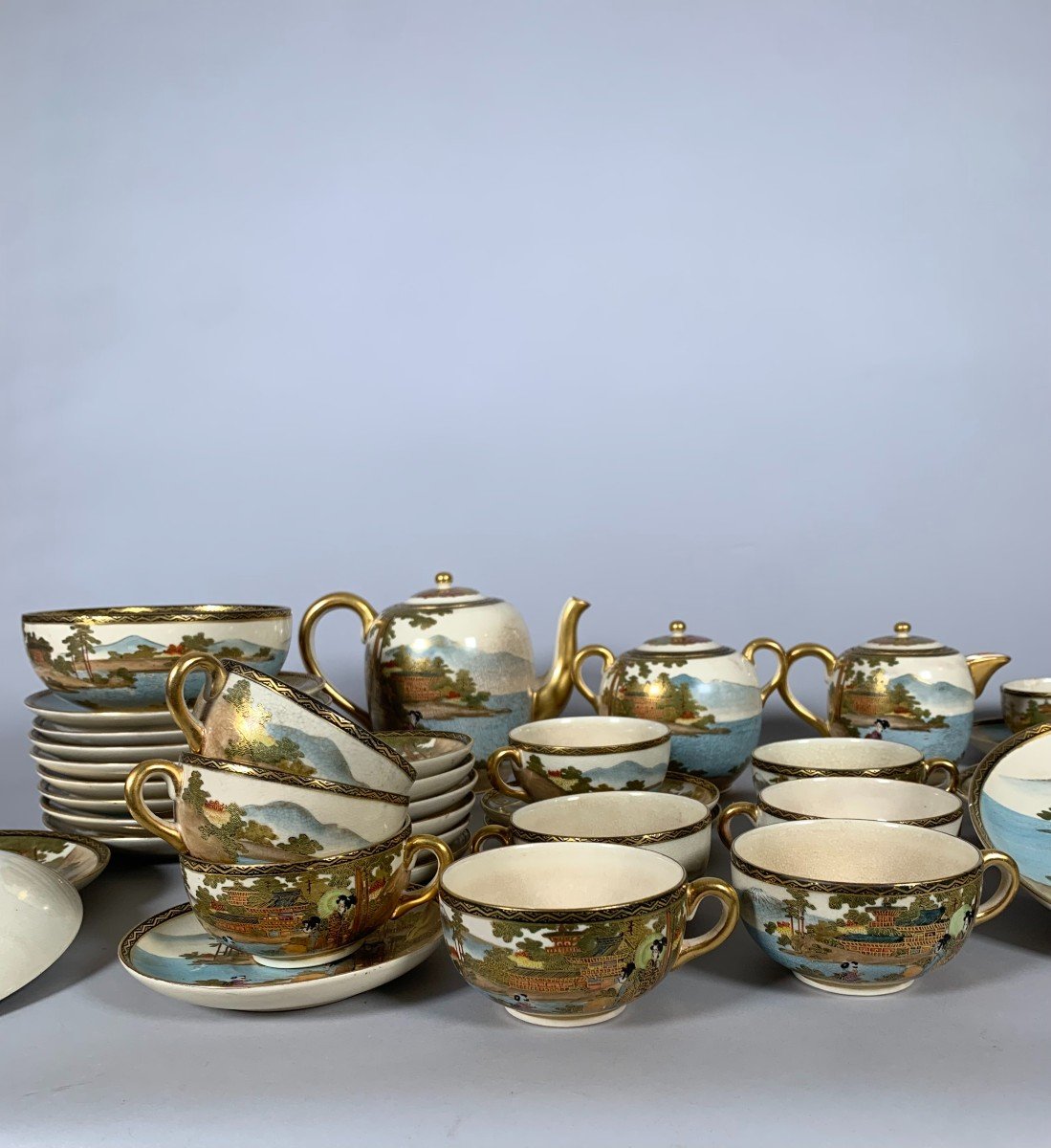  Important And Rare Complete Satsuma Earthenware Tea Set Meiji Era 19th Century Japan-photo-4