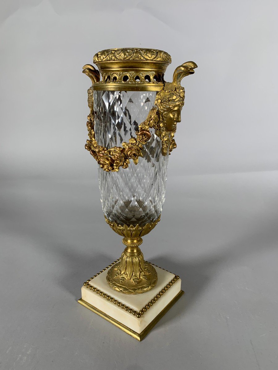 Cut Crystal Vase And Richly Decorated Bronze Mount Napoleon III Period Circa 1850-photo-2