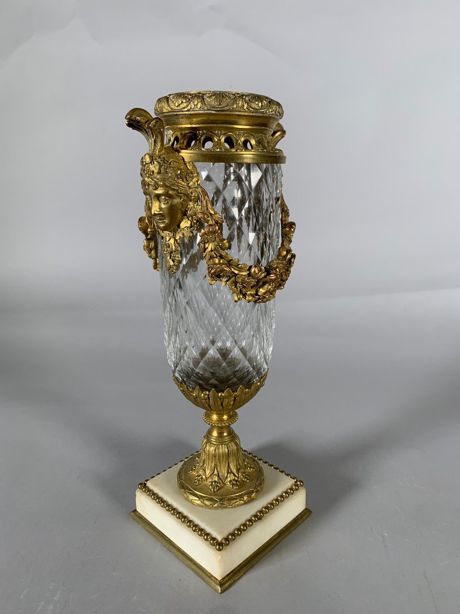 Cut Crystal Vase And Richly Decorated Bronze Mount Napoleon III Period Circa 1850-photo-3