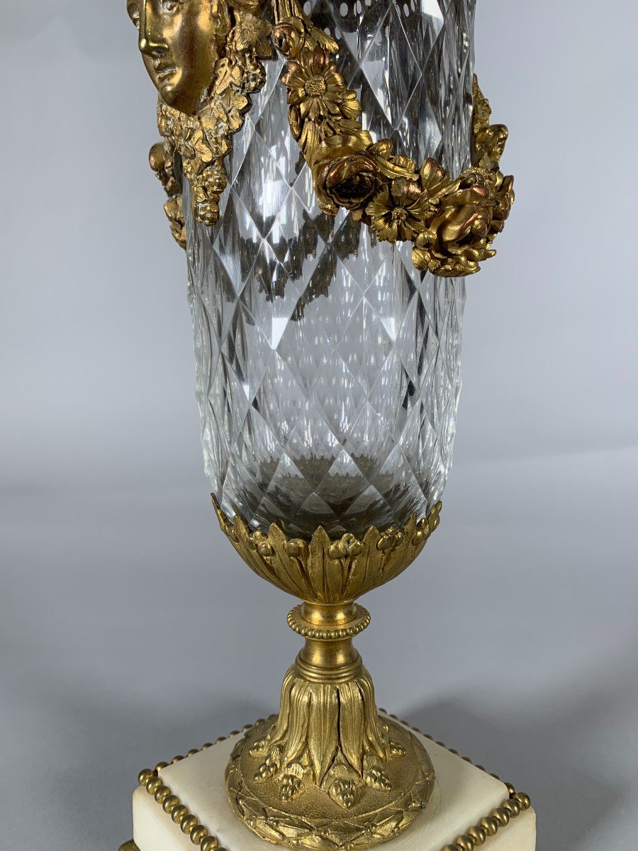 Cut Crystal Vase And Richly Decorated Bronze Mount Napoleon III Period Circa 1850-photo-3