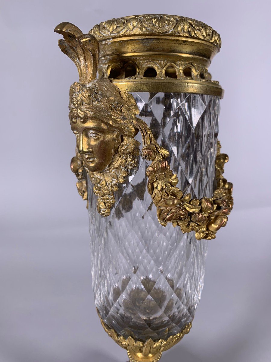 Cut Crystal Vase And Richly Decorated Bronze Mount Napoleon III Period Circa 1850-photo-4