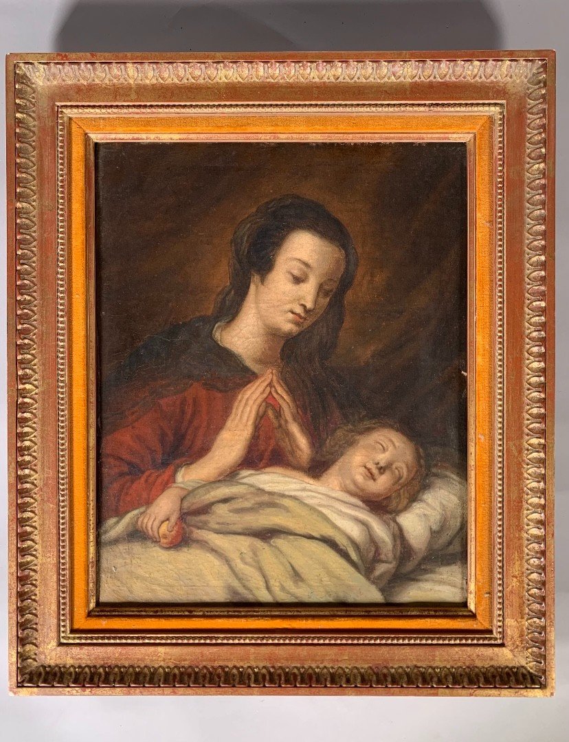 Ecole Francaise Vers 1680 Fin Du XVIIeme Siecle Huile Sur Toile Peinture Vierge à l'Enfant