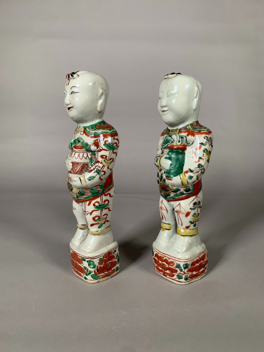 Paire De Statuettes Des Freres Hoho , Epoque Kangxi, XVIIIe Siècle Chine Famille Verte -photo-3