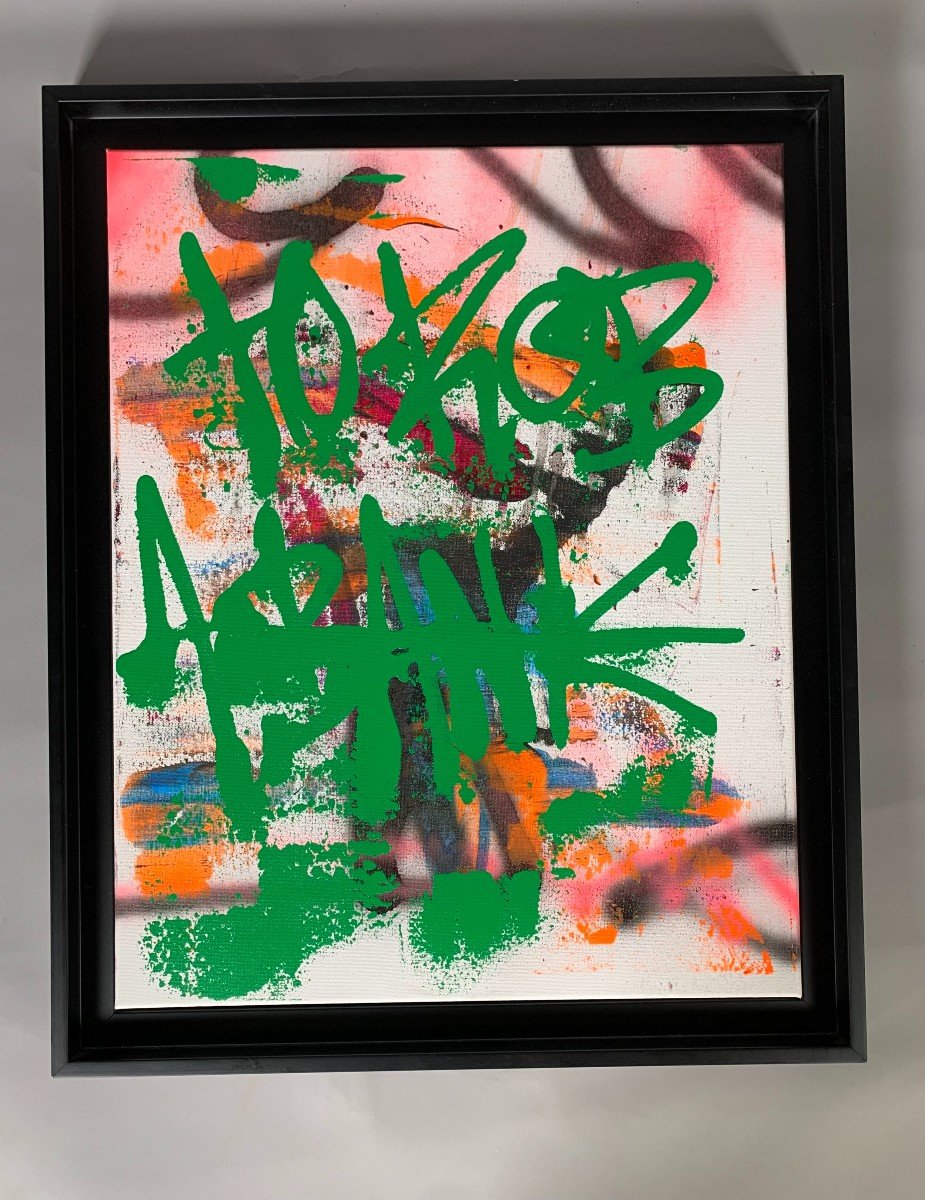 Painting Signed Karl Lagasse (born 1981) "to Rob A Bank" Contemporary Aerosol-photo-3