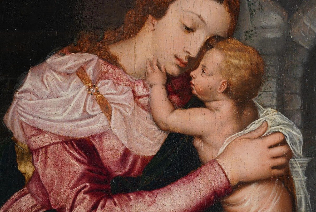  Willem Key (1516-1568 ) Vierge à l'Enfant, Pendant La Fuite En Egypte Huile Peinture XVIeme -photo-2