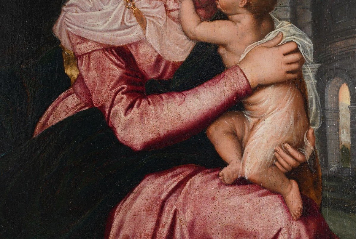  Willem Key (1516-1568 ) Vierge à l'Enfant, Pendant La Fuite En Egypte Huile Peinture XVIeme -photo-1