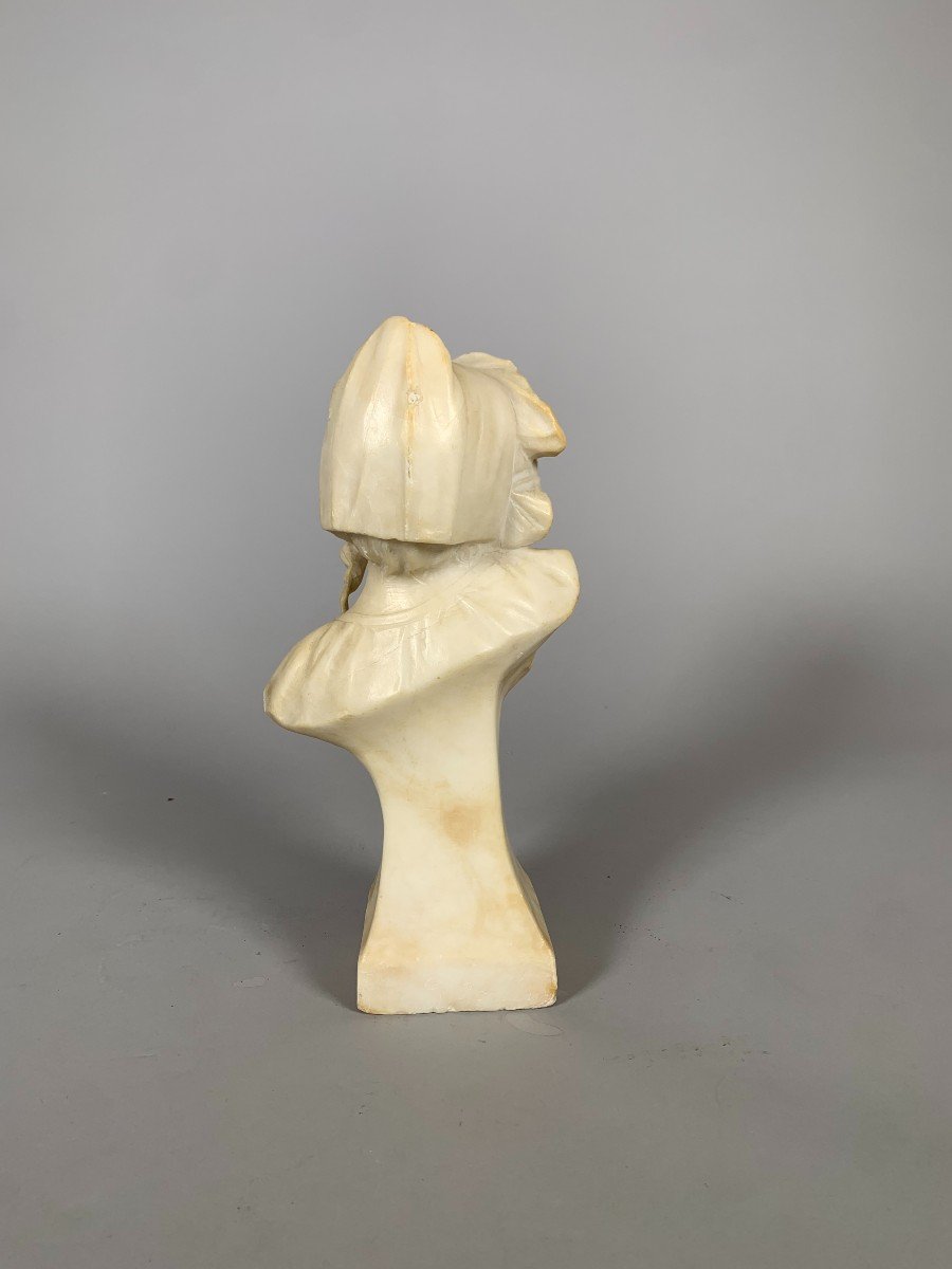 Buste d'Enfant En albatre Blanc Sculpté Fin XIXème Siècle Art Nouveau-photo-2